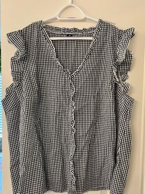 Linhara Black & White Gingham Ruffle Blouse Women’s Size 4X Fits like 2X NWT